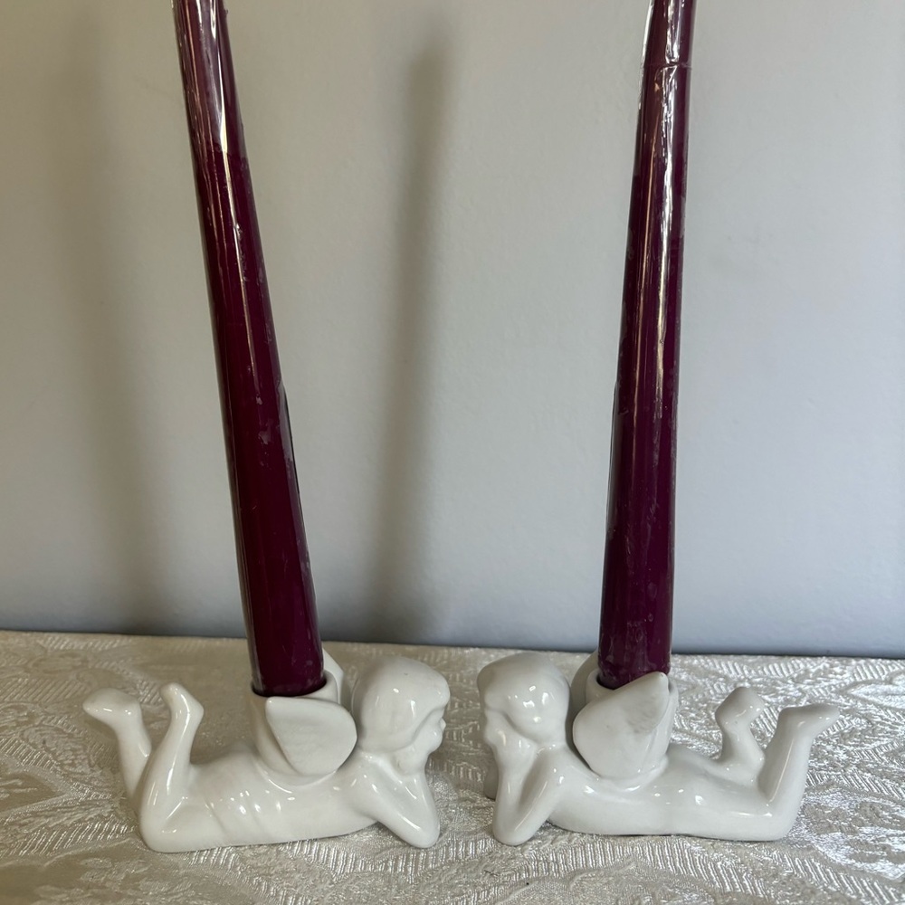 Angel Candle Stick Holders Ceramic White